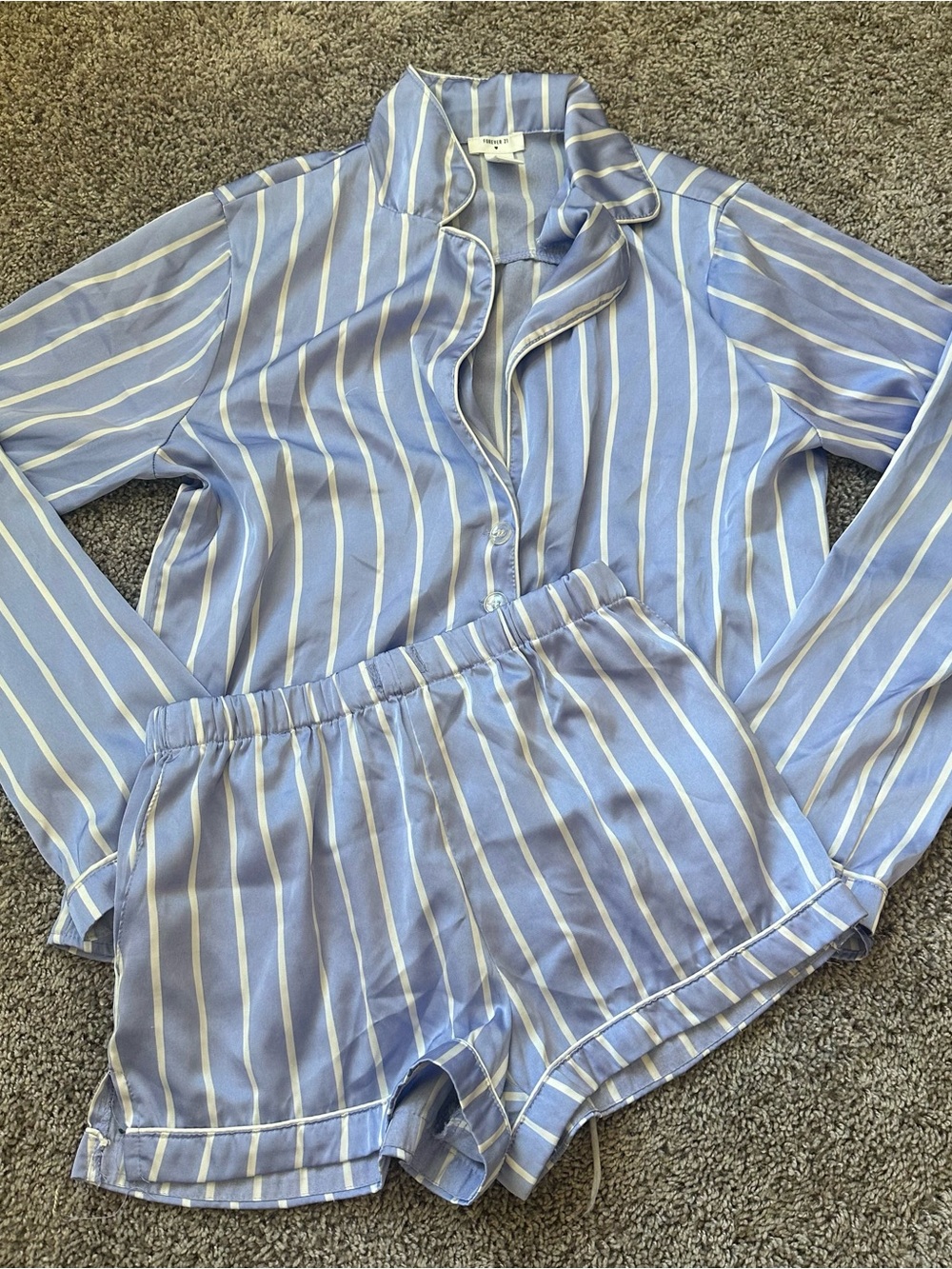 Forever 21 Light Blue & White Striped Women's Pajama Set
